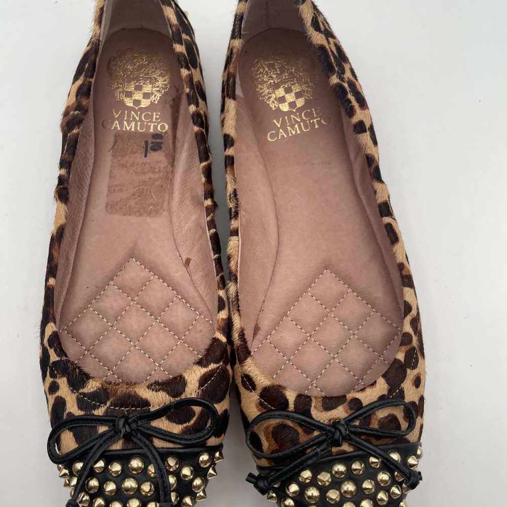 Vince Camuto Ballet Flats Leopard Print Gold Stud Comfort Shoes Womens 6.5 B